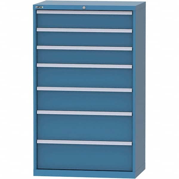 LISTA - 7 Drawer, 84 Compartment Bright Blue Steel Modular Storage Cabinet - Exact Tooling