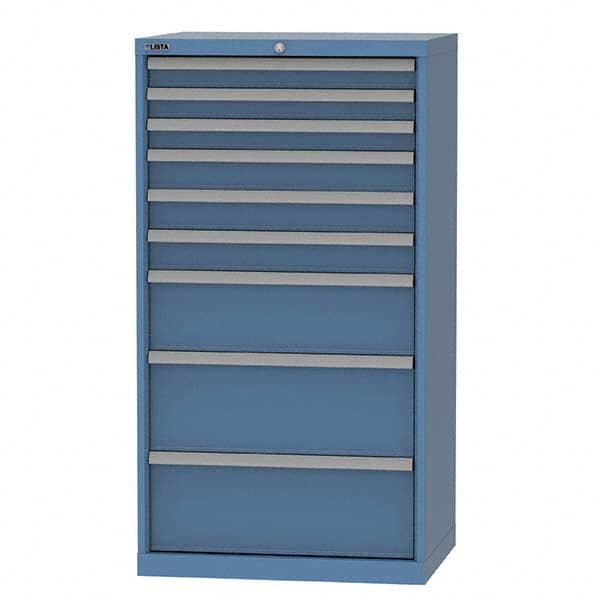 LISTA - 9 Drawer, 124 Compartment Bright Blue Steel Modular Storage Cabinet - Exact Tooling