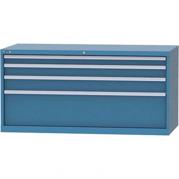 LISTA - 4 Drawer, 84 Compartment Bright Blue Steel Modular Storage Cabinet - Exact Tooling