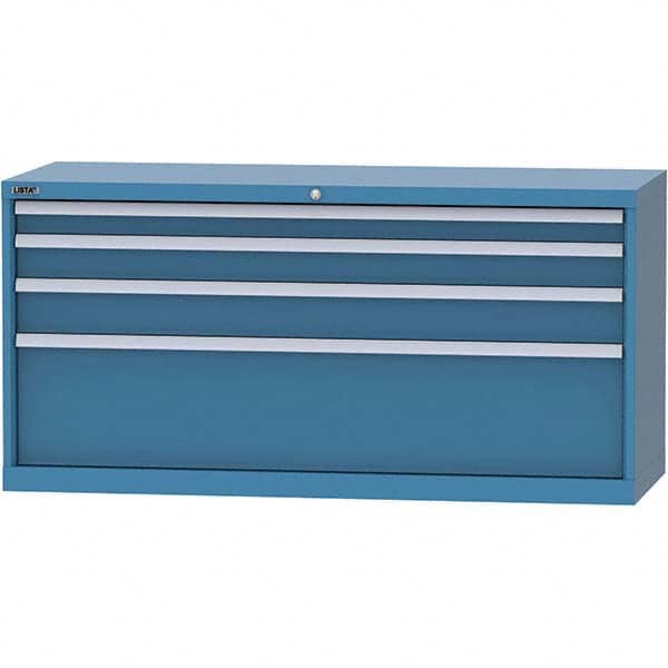 LISTA - 4 Drawer, 84 Compartment Bright Blue Steel Modular Storage Cabinet - Exact Tooling