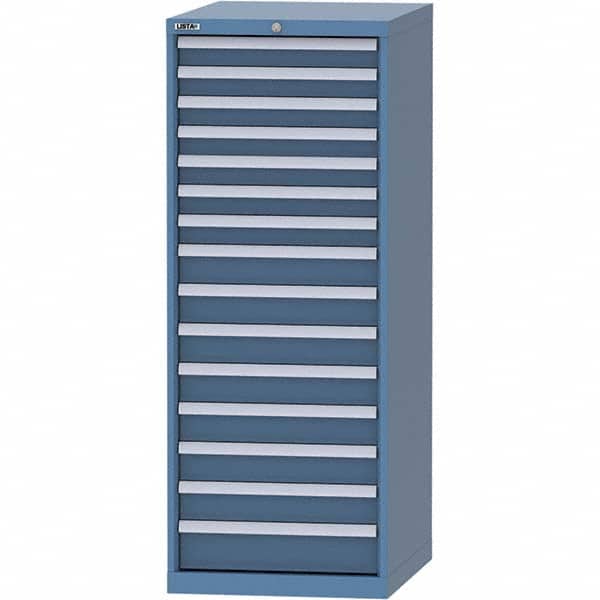 LISTA - 15 Drawer, 99 Compartment Bright Blue Steel Modular Storage Cabinet - Exact Tooling
