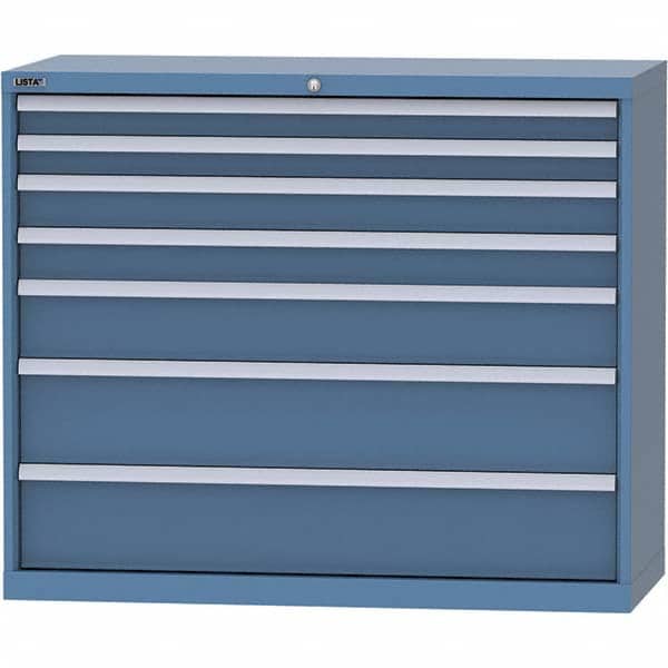 LISTA - 7 Drawer, 99 Compartment Bright Blue Steel Modular Storage Cabinet - Exact Tooling