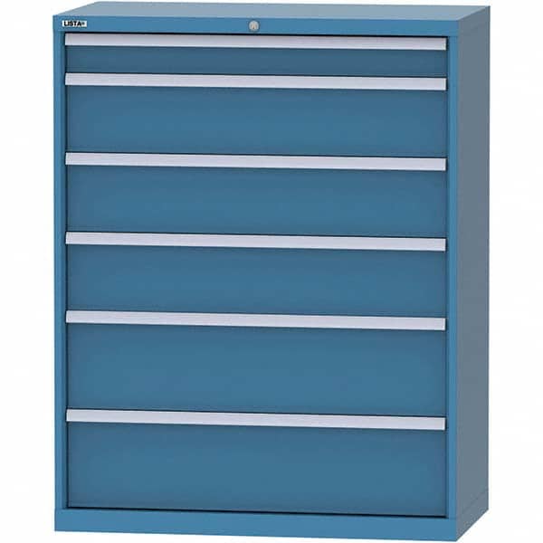 LISTA - 6 Drawer, 84 Compartment Bright Blue Steel Modular Storage Cabinet - Exact Tooling