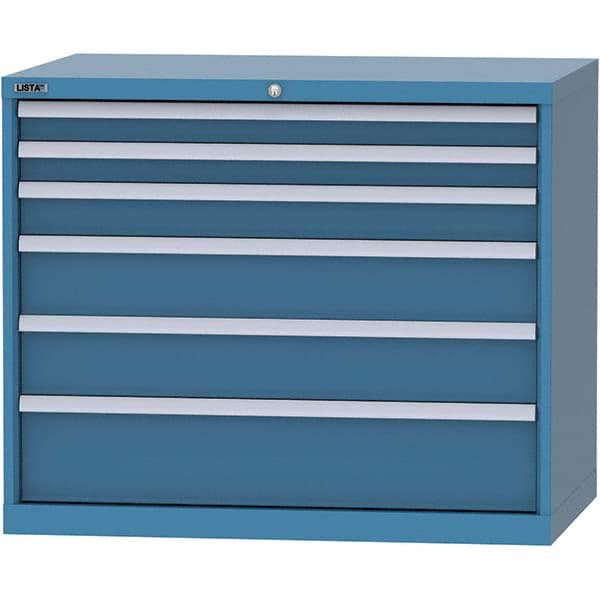 LISTA - 6 Drawer, 99 Compartment Bright Blue Steel Modular Storage Cabinet - Exact Tooling