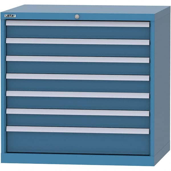 LISTA - 7 Drawer, 84 Compartment Bright Blue Steel Modular Storage Cabinet - Exact Tooling