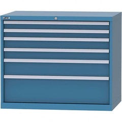 LISTA - 6 Drawer, 99 Compartment Bright Blue Steel Modular Storage Cabinet - Exact Tooling