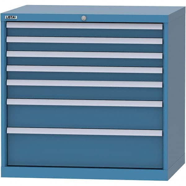 LISTA - 7 Drawer, 84 Compartment Bright Blue Steel Modular Storage Cabinet - Exact Tooling