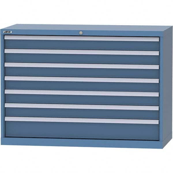 LISTA - 7 Drawer, 99 Compartment Bright Blue Steel Modular Storage Cabinet - Exact Tooling