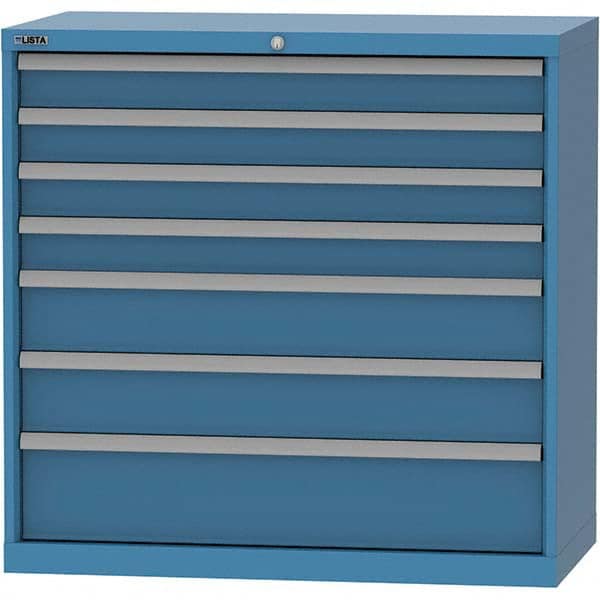 LISTA - 7 Drawer, 84 Compartment Bright Blue Steel Modular Storage Cabinet - Exact Tooling