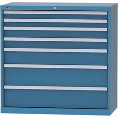 LISTA - 7 Drawer, 84 Compartment Bright Blue Steel Modular Storage Cabinet - Exact Tooling