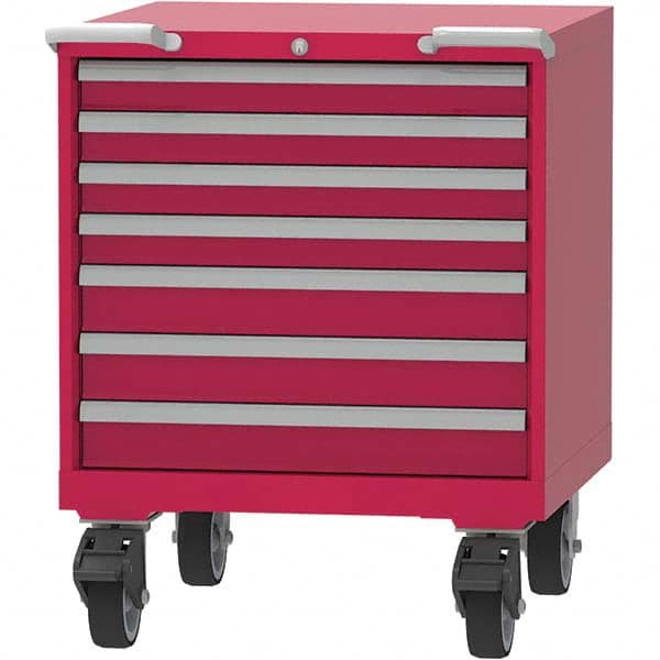 LISTA - 7 Drawer, 45 Compartment Red Steel Modular Storage Cabinet - Exact Tooling