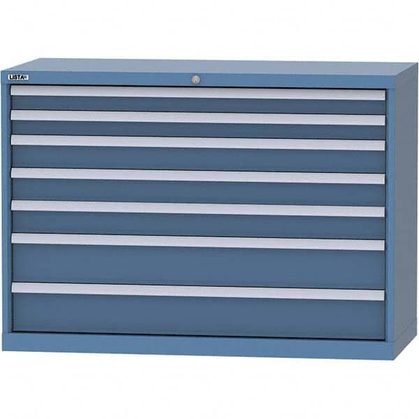 LISTA - 7 Drawer, 99 Compartment Bright Blue Steel Modular Storage Cabinet - Exact Tooling