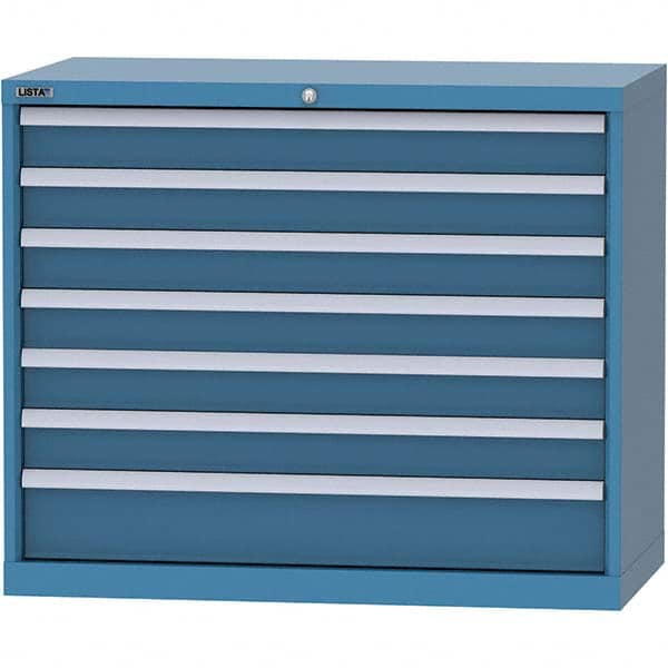 LISTA - 7 Drawer, 84 Compartment Bright Blue Steel Modular Storage Cabinet - Exact Tooling