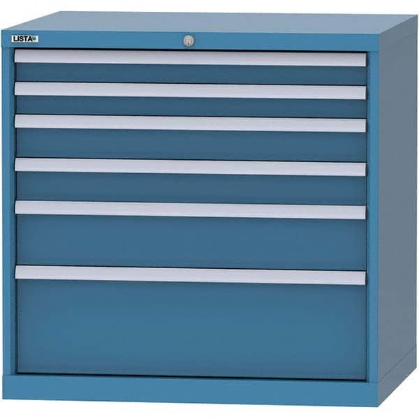 LISTA - 6 Drawer, 84 Compartment Bright Blue Steel Modular Storage Cabinet - Exact Tooling