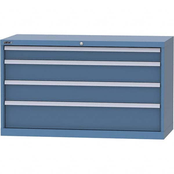LISTA - 4 Drawer, 99 Compartment Bright Blue Steel Modular Storage Cabinet - Exact Tooling