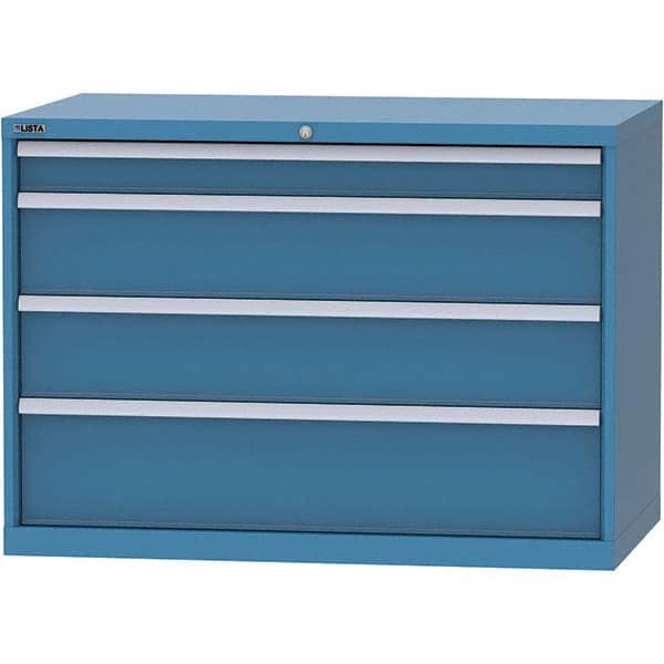 LISTA - 4 Drawer, 99 Compartment Bright Blue Steel Modular Storage Cabinet - Exact Tooling
