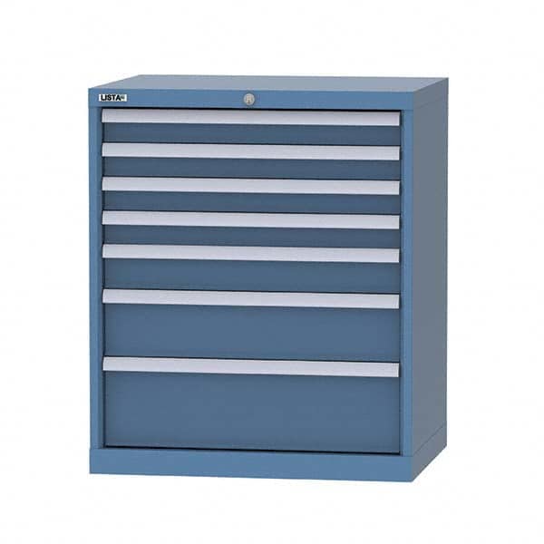 LISTA - 7 Drawer, 124 Compartment Bright Blue Steel Modular Storage Cabinet - Exact Tooling