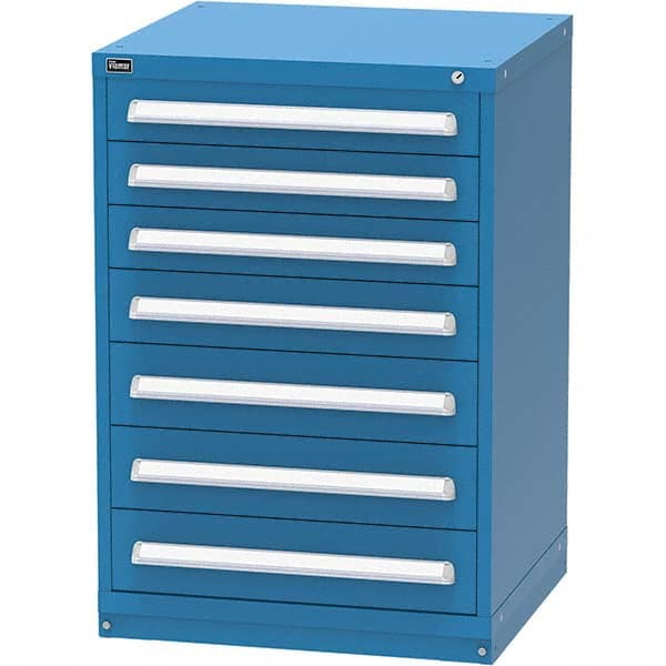 Vidmar - 7 Drawer, 124 Compartment Bright Blue Steel Modular Storage Cabinet - Exact Tooling
