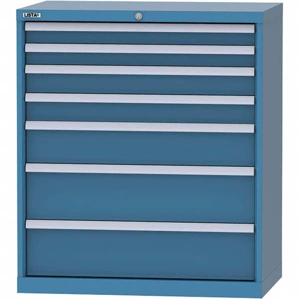 LISTA - 7 Drawer, 84 Compartment Bright Blue Steel Modular Storage Cabinet - Exact Tooling