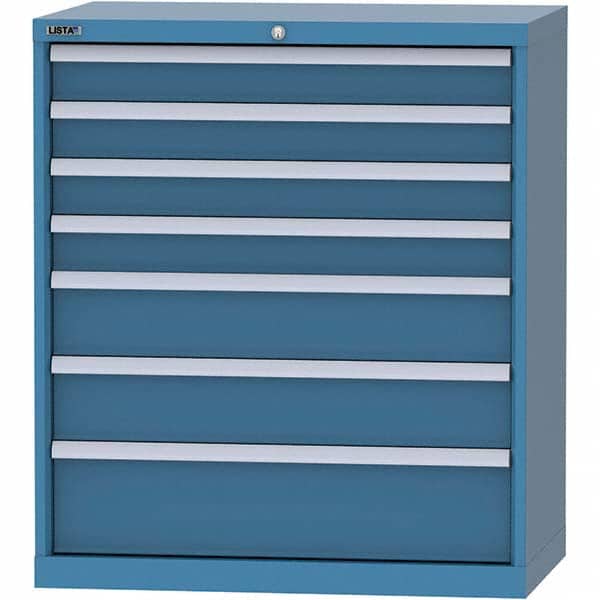 LISTA - 7 Drawer, 84 Compartment Bright Blue Steel Modular Storage Cabinet - Exact Tooling