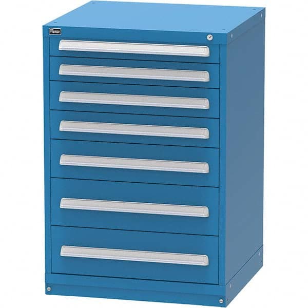 Vidmar - 7 Drawer, 60 Compartment Bright Blue Steel Modular Storage Cabinet - Exact Tooling