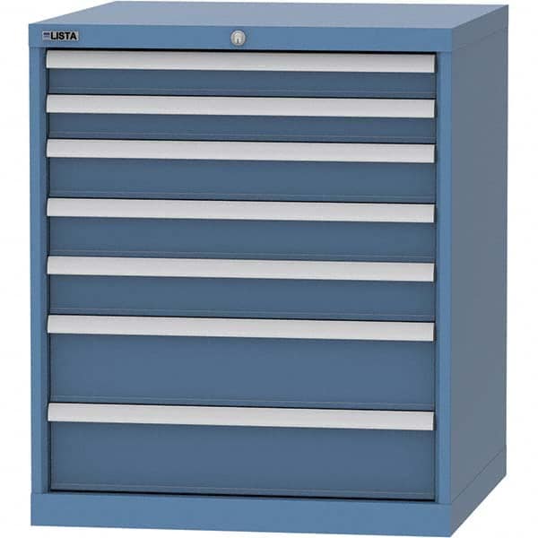 LISTA - 7 Drawer, 45 Compartment Bright Blue Steel Modular Storage Cabinet - Exact Tooling