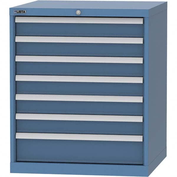 LISTA - 7 Drawer, 45 Compartment Bright Blue Steel Modular Storage Cabinet - Exact Tooling
