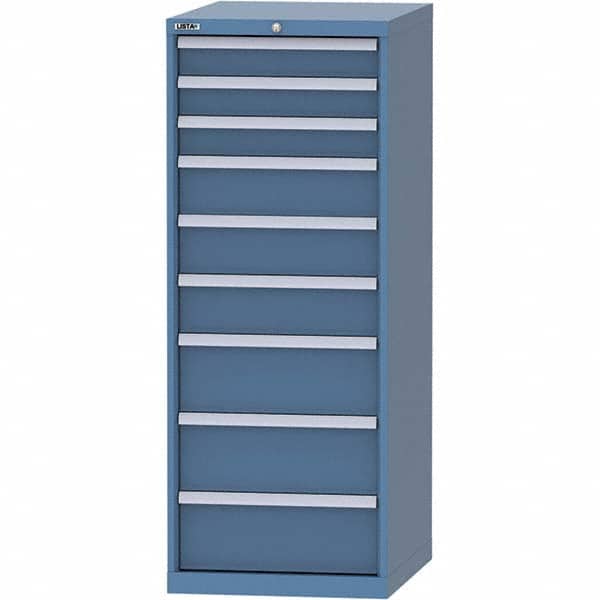 LISTA - 9 Drawer, 99 Compartment Bright Blue Steel Modular Storage Cabinet - Exact Tooling