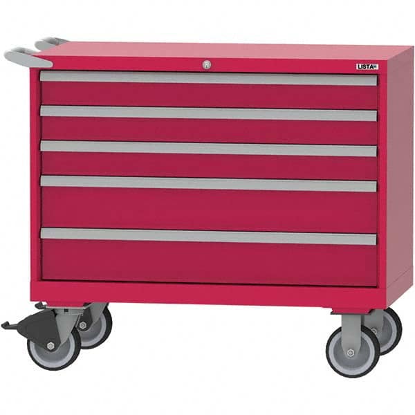 LISTA - 5 Drawer, 84 Compartment Red Steel Modular Storage Cabinet - Exact Tooling