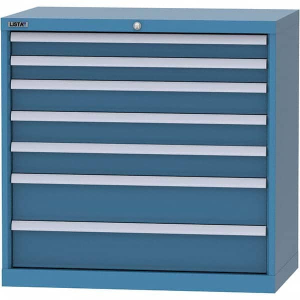 LISTA - 7 Drawer, 84 Compartment Bright Blue Steel Modular Storage Cabinet - Exact Tooling