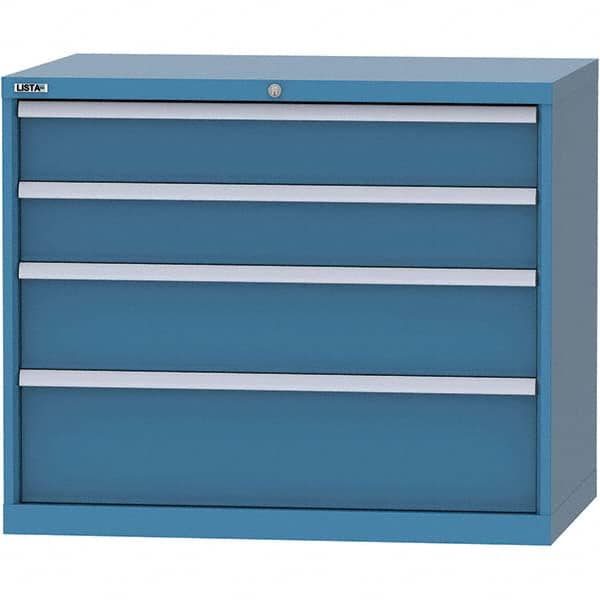 LISTA - 4 Drawer, 84 Compartment Bright Blue Steel Modular Storage Cabinet - Exact Tooling