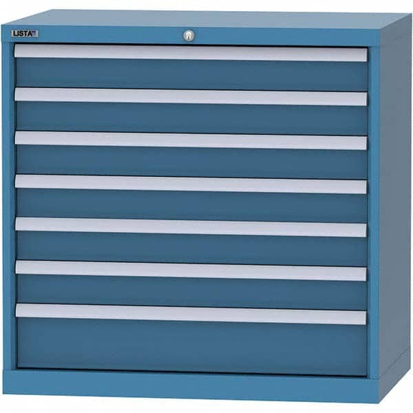 LISTA - 7 Drawer, 84 Compartment Bright Blue Steel Modular Storage Cabinet - Exact Tooling