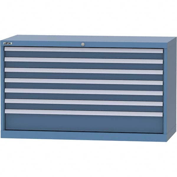 LISTA - 7 Drawer, 99 Compartment Bright Blue Steel Modular Storage Cabinet - Exact Tooling