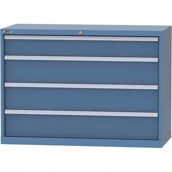LISTA - 4 Drawer, 99 Compartment Bright Blue Steel Modular Storage Cabinet - Exact Tooling
