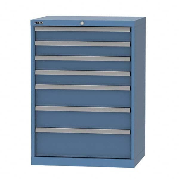 LISTA - 7 Drawer, 124 Compartment Bright Blue Steel Modular Storage Cabinet - Exact Tooling