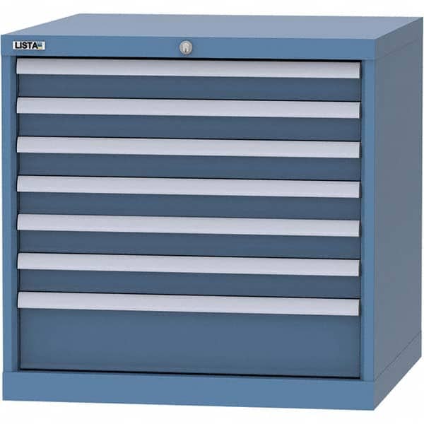 LISTA - 7 Drawer, 45 Compartment Bright Blue Steel Modular Storage Cabinet - Exact Tooling