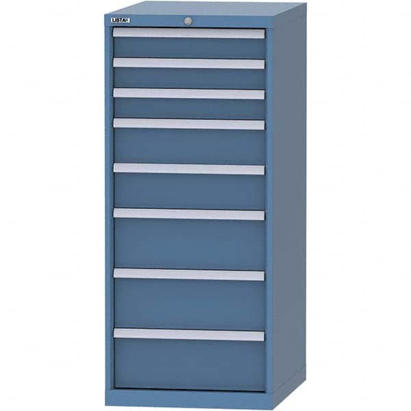LISTA - 8 Drawer, 99 Compartment Bright Blue Steel Modular Storage Cabinet - Exact Tooling