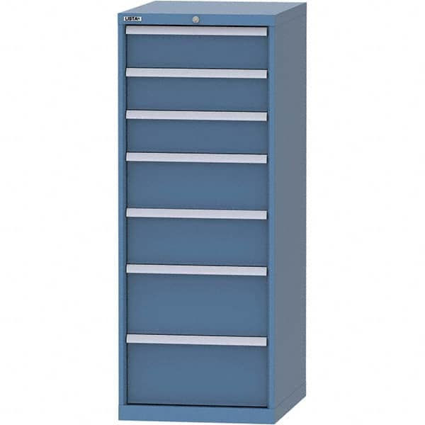 LISTA - 7 Drawer, 99 Compartment Bright Blue Steel Modular Storage Cabinet - Exact Tooling
