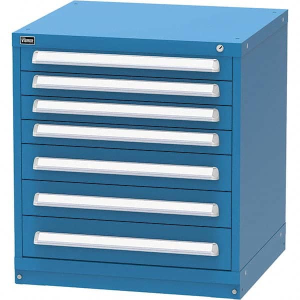 Vidmar - 7 Drawer, 124 Compartment Bright Blue Steel Modular Storage Cabinet - Exact Tooling