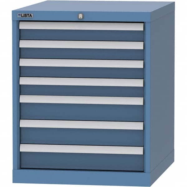 LISTA - 7 Drawer, 99 Compartment Bright Blue Steel Modular Storage Cabinet - Exact Tooling