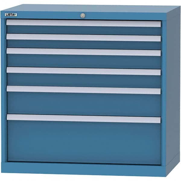 LISTA - 6 Drawer, 84 Compartment Bright Blue Steel Modular Storage Cabinet - Exact Tooling