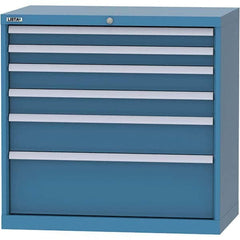 LISTA - 6 Drawer, 84 Compartment Bright Blue Steel Modular Storage Cabinet - Exact Tooling