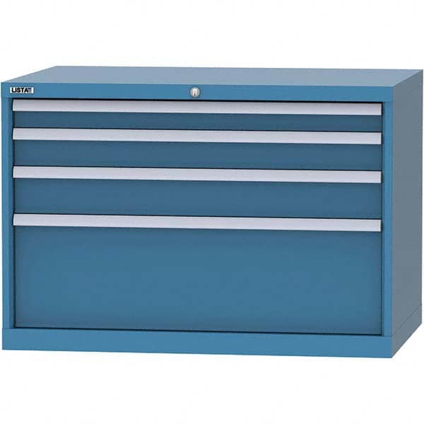 LISTA - 4 Drawer, 84 Compartment Bright Blue Steel Modular Storage Cabinet - Exact Tooling