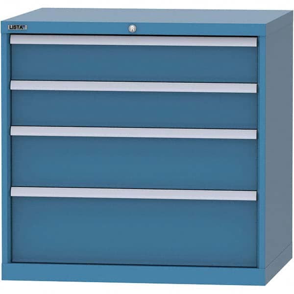 LISTA - 4 Drawer, 84 Compartment Bright Blue Steel Modular Storage Cabinet - Exact Tooling