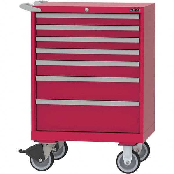 LISTA - 7 Drawer, 124 Compartment Red Steel Modular Storage Cabinet - Exact Tooling