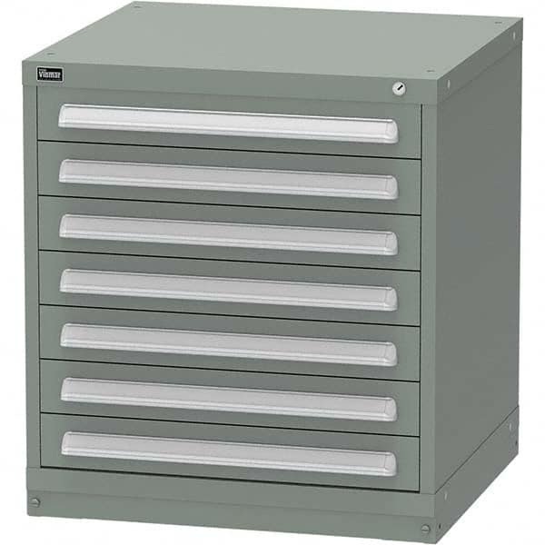 Vidmar - 7 Drawer, 124 Compartment Vidmar Green Steel Modular Storage Cabinet - Exact Tooling