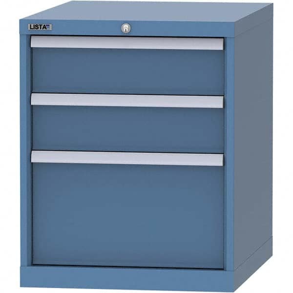 LISTA - 3 Drawer, 99 Compartment Bright Blue Steel Modular Storage Cabinet - Exact Tooling