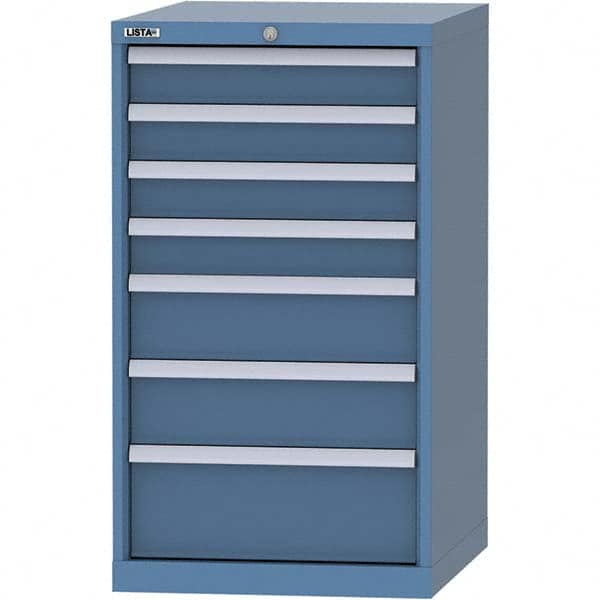 LISTA - 7 Drawer, 99 Compartment Bright Blue Steel Modular Storage Cabinet - Exact Tooling