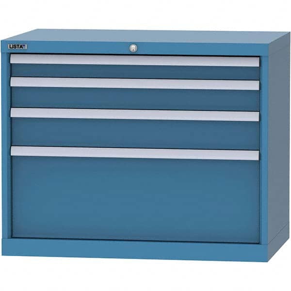 LISTA - 4 Drawer, 84 Compartment Bright Blue Steel Modular Storage Cabinet - Exact Tooling