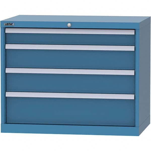 LISTA - 4 Drawer, 84 Compartment Bright Blue Steel Modular Storage Cabinet - Exact Tooling